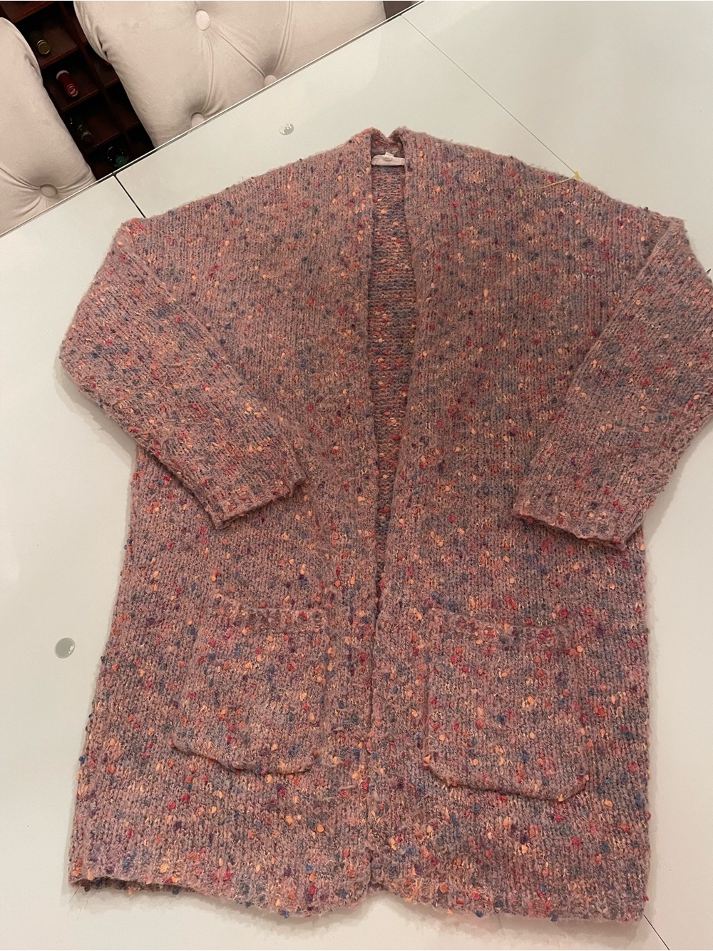Sienna Sky Pink Speckled Open-Front Cardigan